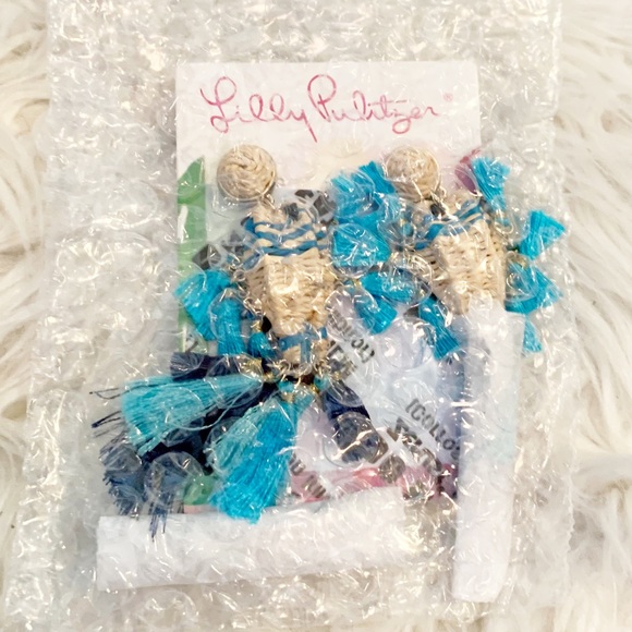 Lilly Pulitzer GWP Fishy Kiss Raffia Silk Tassel Earrings- NWT - Picture 7 of 16
